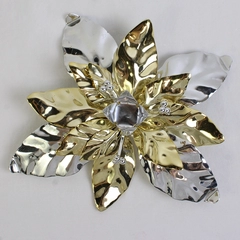 Vintage Department 56 Silver Gold Metal Poinsettia Taper Candle Holder