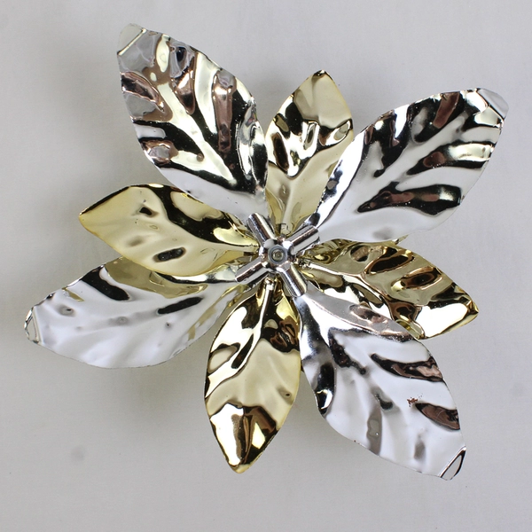 Vintage Department 56 Silver Gold Metal Poinsettia Taper Candle Holder