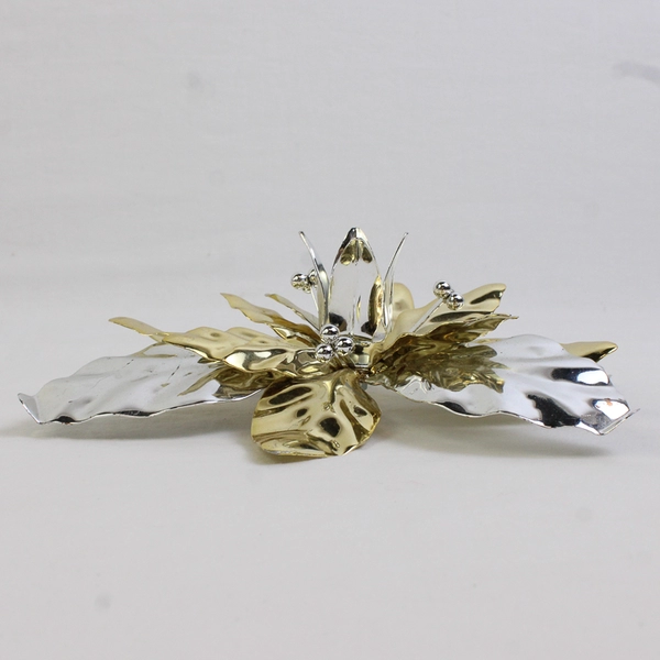 Vintage Department 56 Silver Gold Metal Poinsettia Taper Candle Holder