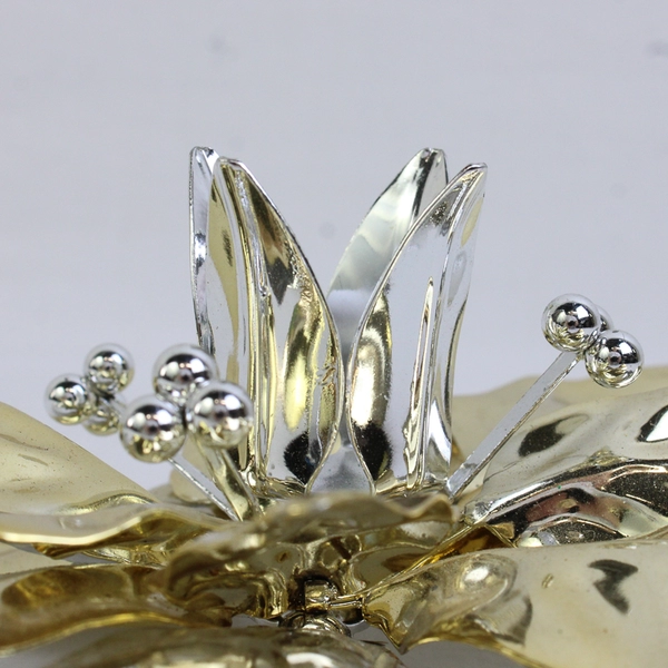 Vintage Department 56 Silver Gold Metal Poinsettia Taper Candle Holder