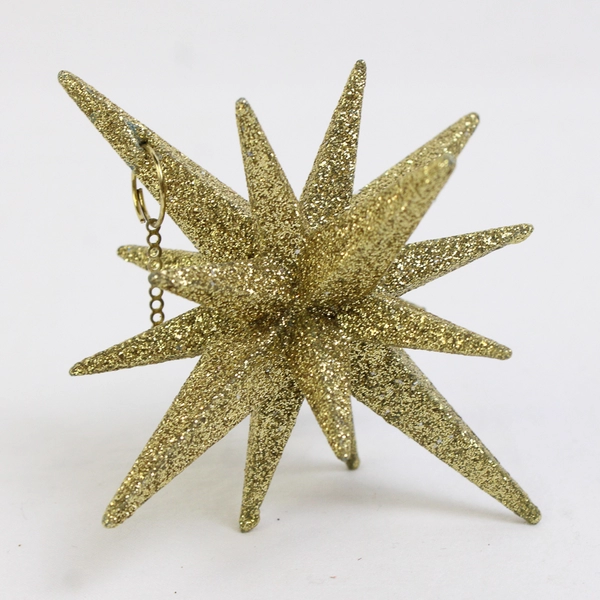Lot of 6  Ornaments 4" Glitter Gold Foil 8-Point Christmas Star & 4 Spiral Set