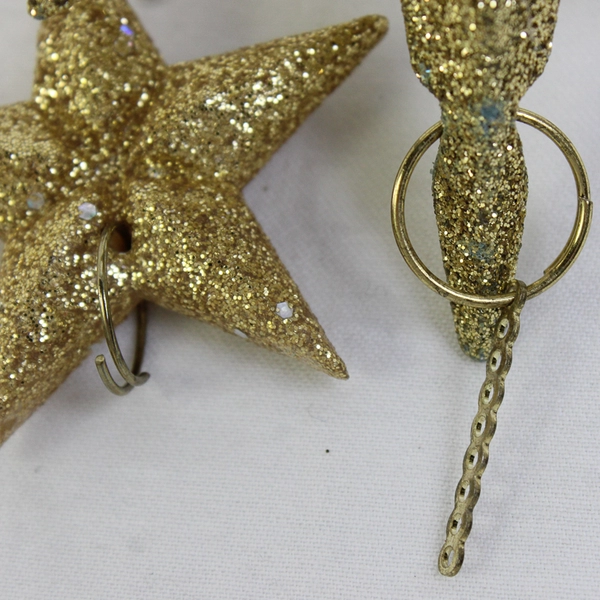 Lot of 6  Ornaments 4" Glitter Gold Foil 8-Point Christmas Star & 4 Spiral Set