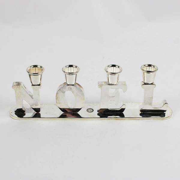Godinger Noel Spell Out Silver Plate Taper Candle Holders 13" FLAWED