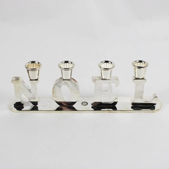 Godinger Noel Spell Out Silver Plate Taper Candle Holders 13" FLAWED
