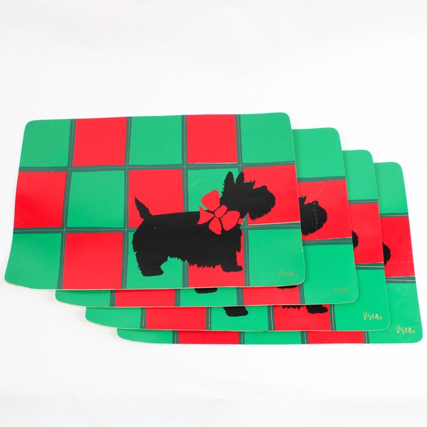 Set of 4 VTG Vera Neumann Christmas Scottie Dog Placemats 11.5" x 17.5" FLAWED