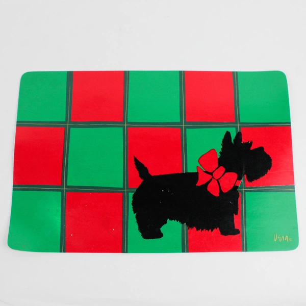 Set of 4 VTG Vera Neumann Christmas Scottie Dog Placemats 11.5" x 17.5" FLAWED