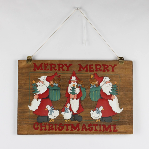 Hand-Painted Santa and Geese Wooden Christmas Sign Wall Hanging 9" x 14"