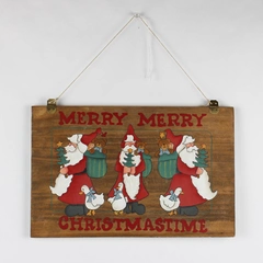 Hand-Painted Santa and Geese Wooden Christmas Sign Wall Hanging 9" x 14"