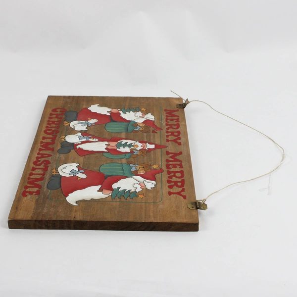 Hand-Painted Santa and Geese Wooden Christmas Sign Wall Hanging 9" x 14"