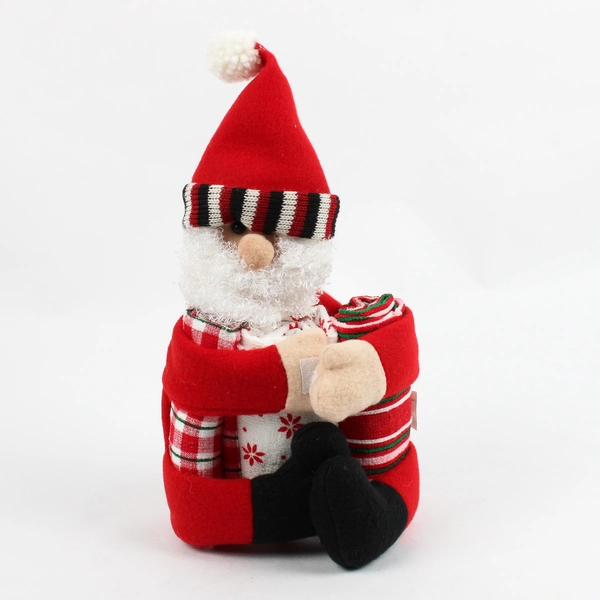 Decorative Santa Claus Christmas Dish Towel Holder w/ 3 Towels