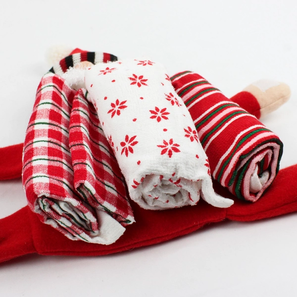 Decorative Santa Claus Christmas Dish Towel Holder w/ 3 Towels