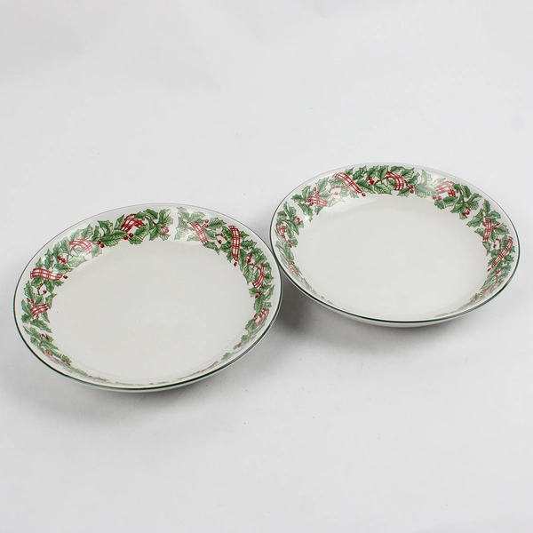 Set of 2 Mervyn's Majesticware Holiday Ribbon Salad Bowls 7 3/4"