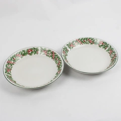 Set of 2 Mervyn's Majesticware Holiday Ribbon Salad Bowls 7 3/4"