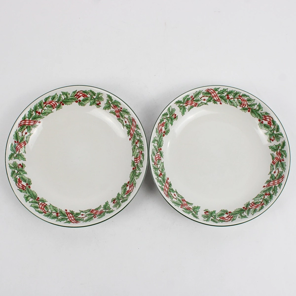 Set of 2 Mervyn's Majesticware Holiday Ribbon Salad Bowls 7 3/4"