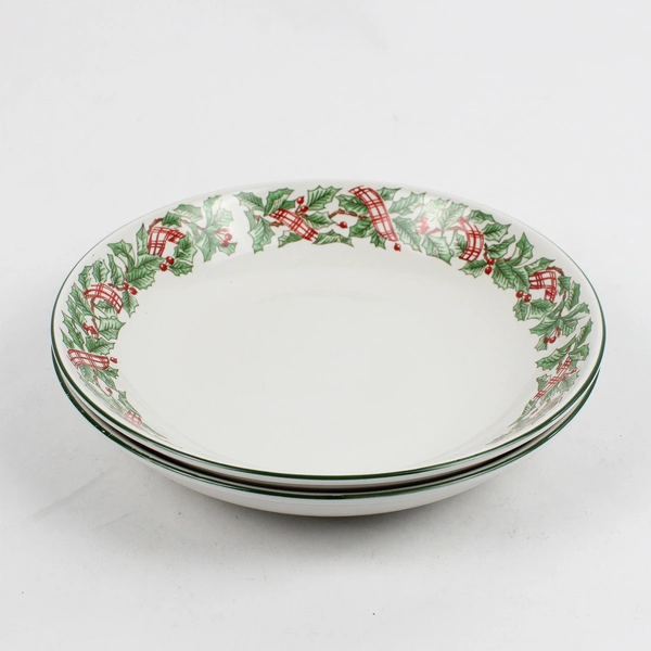 Set of 2 Mervyn's Majesticware Holiday Ribbon Salad Bowls 7 3/4"