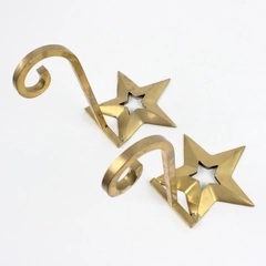 Set of 2 Vintage Solid Brass Star Stocking Holder Hooks