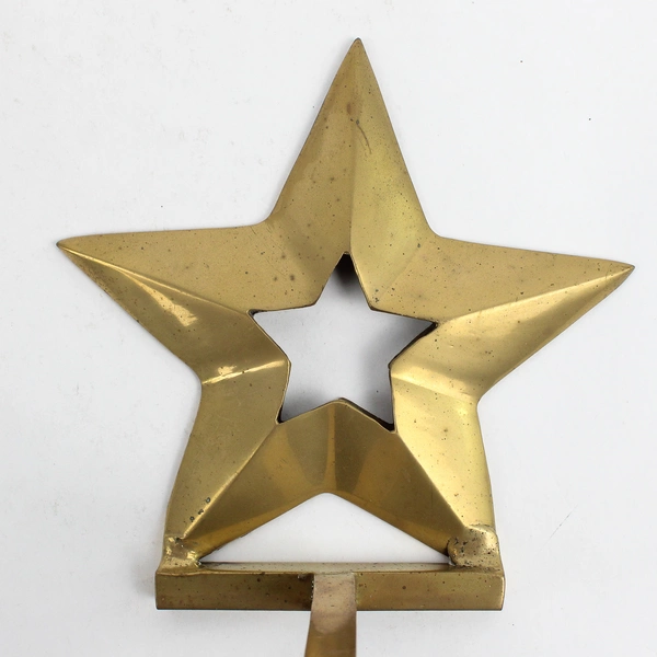 Set of 2 Vintage Solid Brass Star Stocking Holder Hooks
