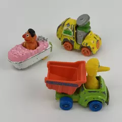 Three 1980s Playskool Sesame Street Die Cast Character Toys Big Bird Oscar Ernie