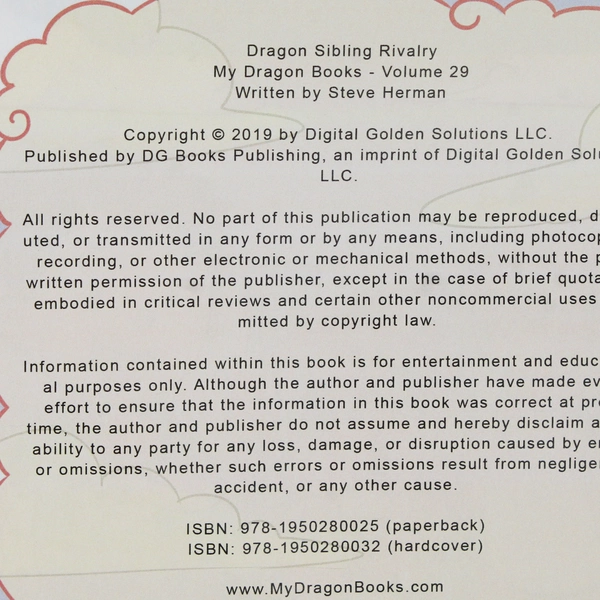 Dragon Sibling Rivalry by Steve Herman My Dragon Books Vol 29 2019 PB 1st Ed