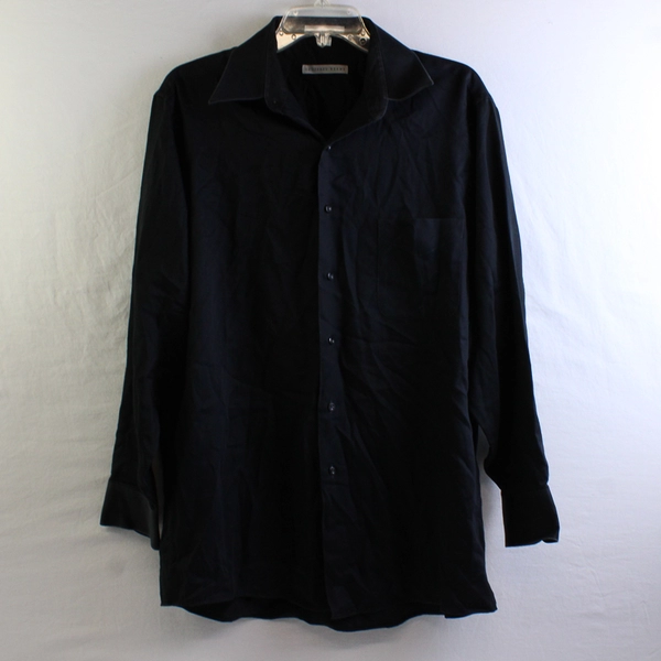 Geoffrey Beene Solid Black Sateen Button-Up Dress Shirt Men's Size Large 16