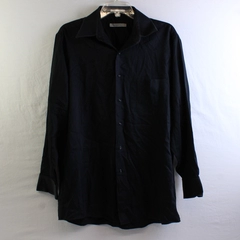 Geoffrey Beene Solid Black Sateen Button-Up Dress Shirt Men's Size Large 16