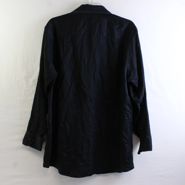 Geoffrey Beene Solid Black Sateen Button-Up Dress Shirt Men's Size Large 16