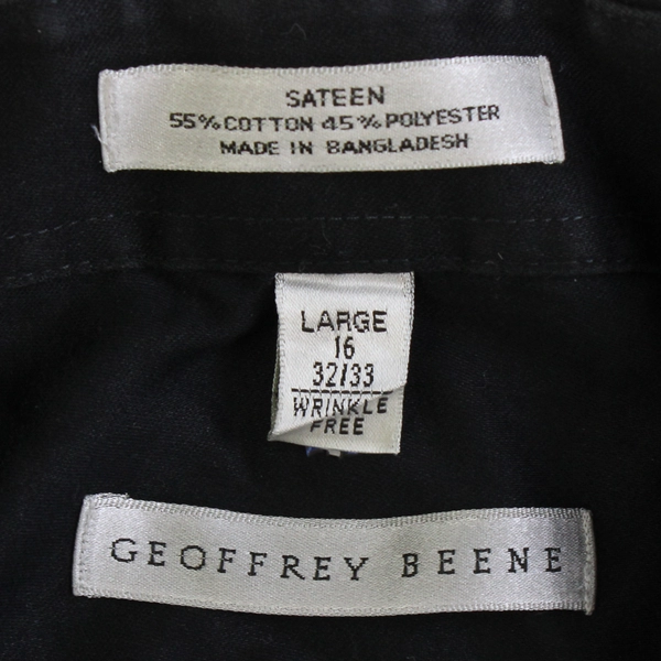 Geoffrey Beene Solid Black Sateen Button-Up Dress Shirt Men's Size Large 16