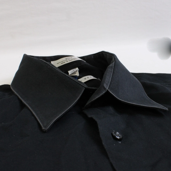 Geoffrey Beene Solid Black Sateen Button-Up Dress Shirt Men's Size Large 16