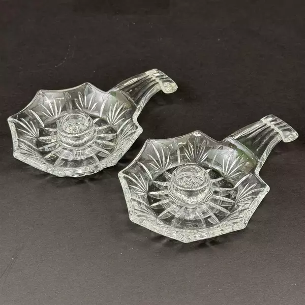 2 Princess House Highlights Lead Crystal Chamberstick Taper Candle Holders 852