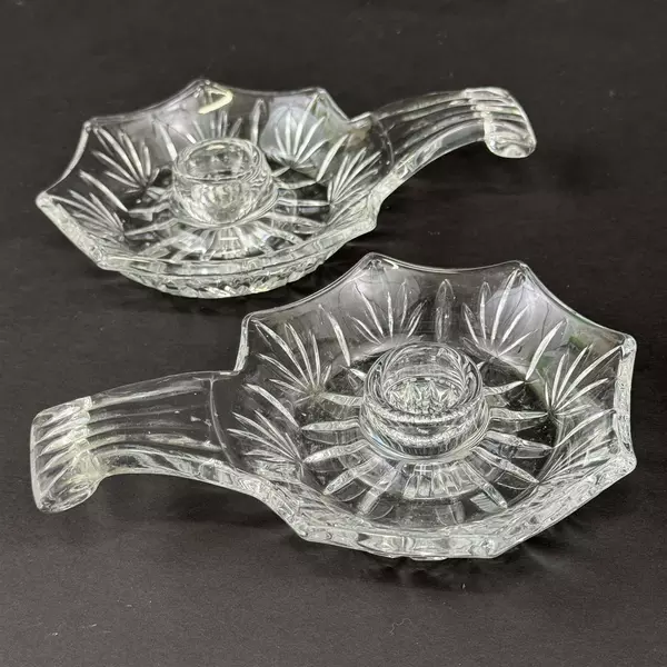 2 Princess House Highlights Lead Crystal Chamberstick Taper Candle Holders 852