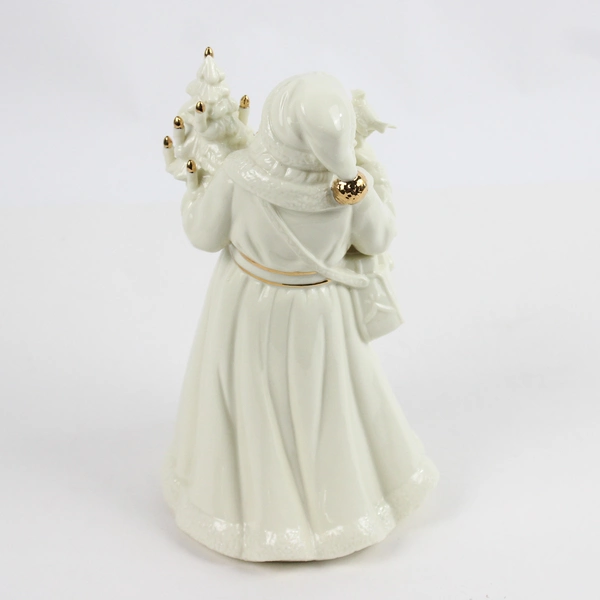 Unbranded Santa Holding Tree and Shovel Figurine Ivory with Gold Trim 10in Tall