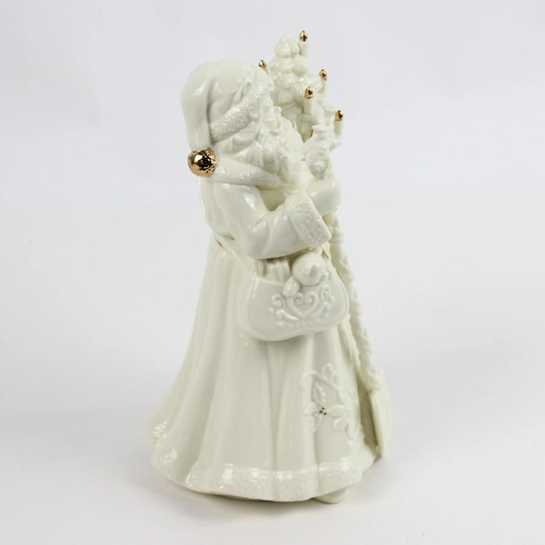 Unbranded Santa Holding Tree and Shovel Figurine Ivory with Gold Trim 10in Tall