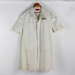 Vintage Industrial Workwear White Short-Sleeve Lab Coat Size 48 FLAWED