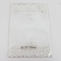 Unbranded Solid White Color Fabric Tablecloth Oblong With Lace Trim 16" x 70"