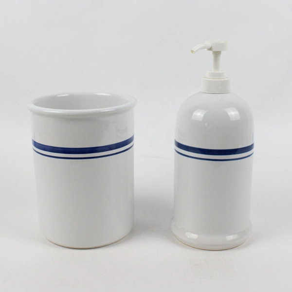 Lot Of 2 Matching Home Stoneware Kitchen Utensil Holder & Soap Dispenser