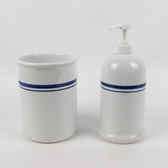 Lot Of 2 Matching Home Stoneware Kitchen Utensil Holder & Soap Dispenser