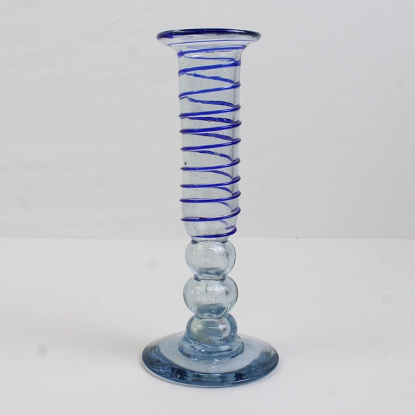 Unbranded Handblown Twisted Blue/Clear Glass Bud Vase/Candle Holder 7.5" Tall