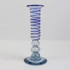 Unbranded Handblown Twisted Blue/Clear Glass Bud Vase/Candle Holder 7.5" Tall