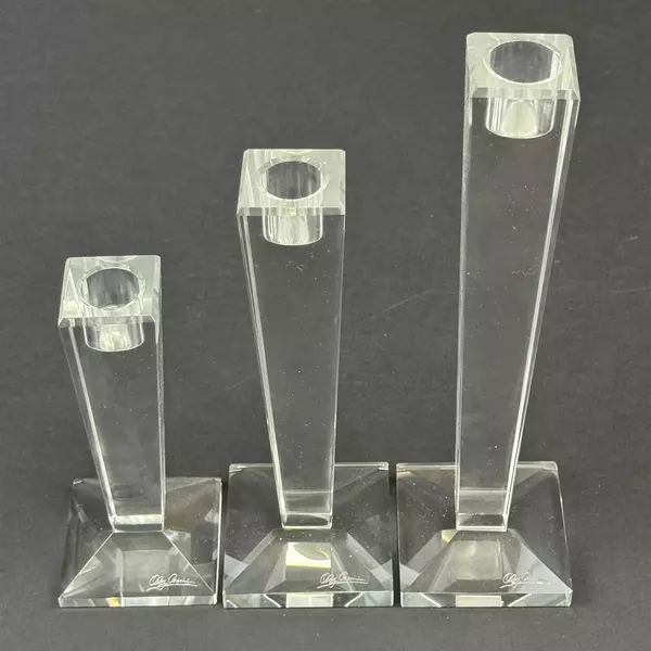 3-Piece OLEG CASSINI Graduated Size Alanna Clear Pillar Crystal Candlesticks
