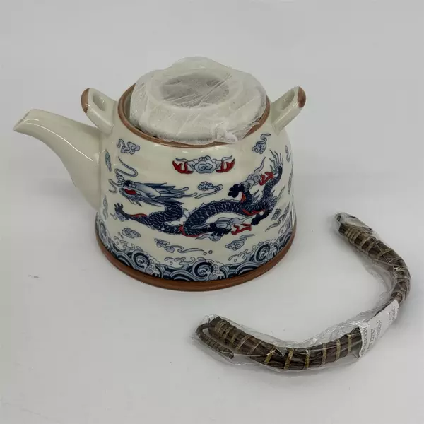 Mia Ko’s Best White Ceramic Teapot With Blue Dragon Open Box