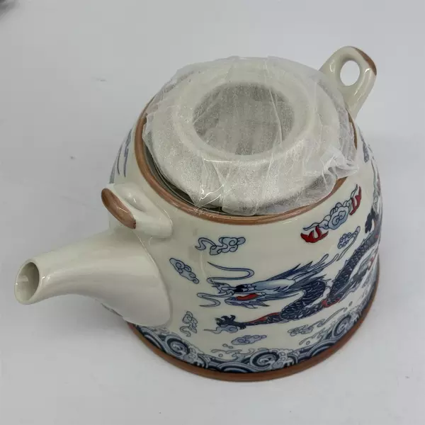 Mia Ko’s Best White Ceramic Teapot With Blue Dragon Open Box