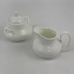 2009 Fitz & Floyd Nevaeh White Bone China Sugar Bowl and Creamer Set