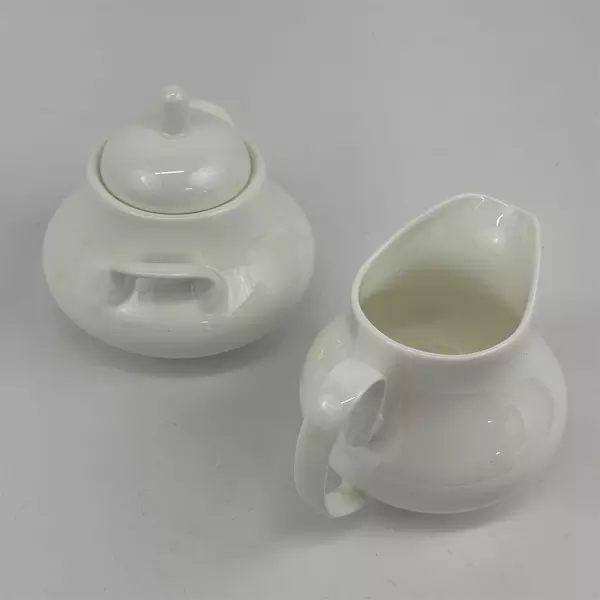 2009 Fitz & Floyd Nevaeh White Bone China Sugar Bowl and Creamer Set