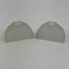 2 Antique 1920s Pair White Satin Frosted Fan Shaped Glass Taper Candle Holders