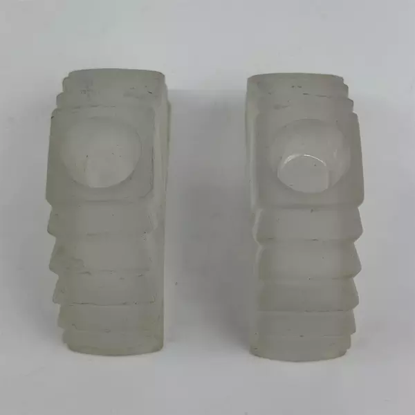 2 Antique 1920s Pair White Satin Frosted Fan Shaped Glass Taper Candle Holders