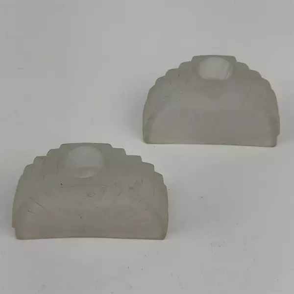 2 Antique 1920s Pair White Satin Frosted Fan Shaped Glass Taper Candle Holders