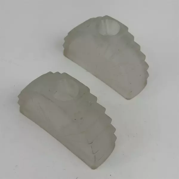 2 Antique 1920s Pair White Satin Frosted Fan Shaped Glass Taper Candle Holders