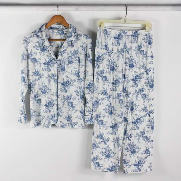 Set Of 2 Carole Hochman Blue/White Sleepware Set Top & Bottoms Womens Size M