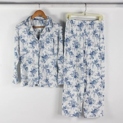 Set Of 2 Carole Hochman Blue/White Sleepware Set Top & Bottoms Womens Size M