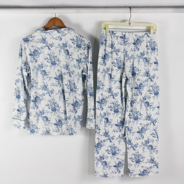 Set Of 2 Carole Hochman Blue/White Sleepware Set Top & Bottoms Womens Size M